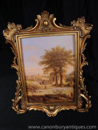 French Provence Oil Painting Rustic Landscape Rococo Frame
