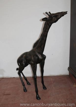 Grand Bronze Paire Girafes Girafe Statue Jardin Animalier Art