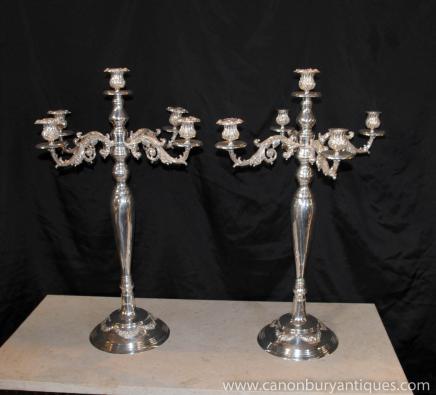 Grande paire de Victoria Silver Plate Chandeliers Bougies Bougeoirs Sheffield