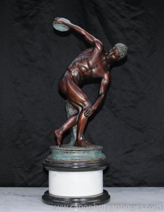 Italienne Bronze Discus Thrower Statue romaine classique athlète