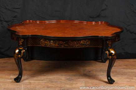 Laque noire française Walnut Coffee Table Chinoiserie chinois