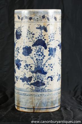 Nankin Umbrella stand Poterie Poterie Vase Bleu Blanc Chinois