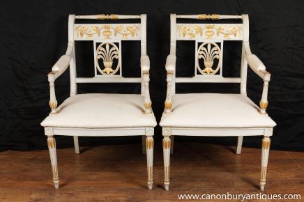 Paire de chaises Napoléon I Bras Neo président français Fauteils classique peint