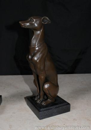 Paire français Bronze Statues déco Greyhound chiens