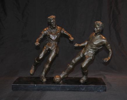 Paire Français joueurs de football de football Bronze Art Sport
