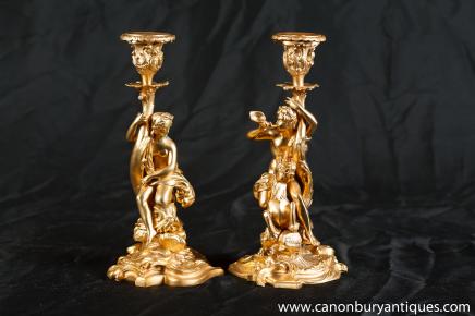Paire françaises Empire Masculin Féminin Chandeliers Bougies Candélabres Conch