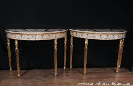 Paire Regency Adams Painted Table Salle Tables console