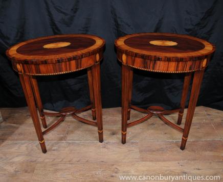 Paire Rosewood Cocktail Sheraton canapé Tables d'appoint incrustation tableau