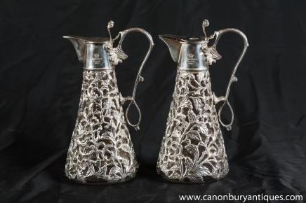 Paire Sheffield Nouveau argent Carafes Carafes Vases plaques