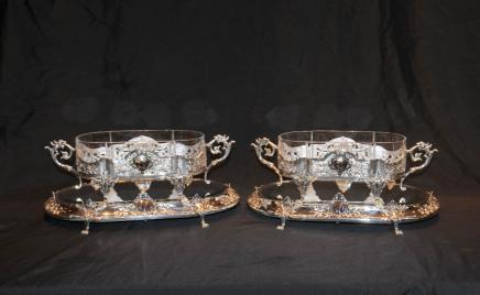 Paire victorienne Sheffield Silver Plate Centrepiece épergne vaisselle Plateau Plate