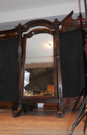 Sculpté à la main Antique Mahogany française Cheval Mirror Miroirs