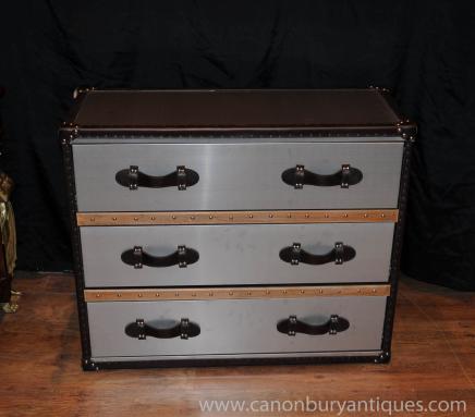 Tiroirs industriels Cuir Métal Vintage Chest Commodes Déco