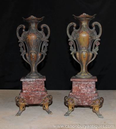 对法国路易十五青铜垃圾桶花瓶大理石底座