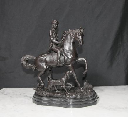 English Bronze Fox Hunt Horse Hunter Bloodhound Hunting Statue 