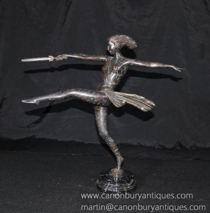 French Art Deco Bronze Sword Girl Dancer Figurine 
