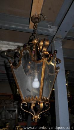French Art Nouveau Chandelier Lamp Light Ormolu Lantern 