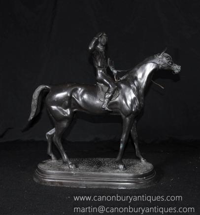 French Bronze Horse Jockey Statue Signed Valton 
