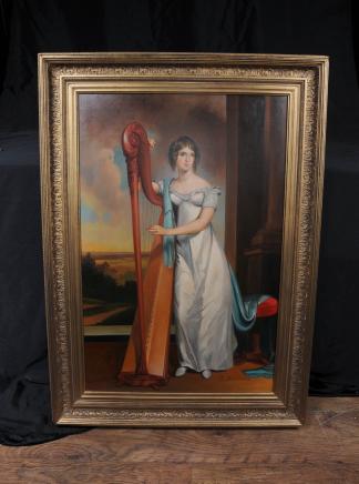Italian Oil Painting Female Harpist Portrait Signed Beccaria Art