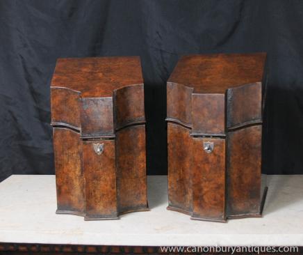 Pair Antique Regency Stationary Letter Boxes Burl Walnut 