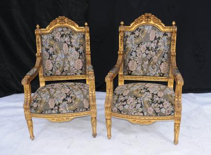 Pair George II Gilt Arm Chairs Hand Carved Armchair 