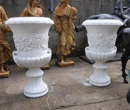 Pair Large Italian Marble Campana Urns Architectural Garden 