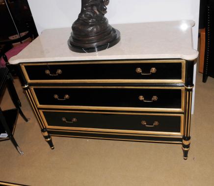 Regency Black Lacquer Chest Drawers Commode Gilt 