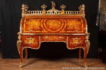 French Louis XV Bureau Du Roi Roll Top Desk Inlay