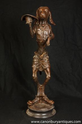 Large Bronze Hound Dog Statue Military Soldier Casting