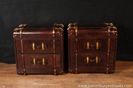 Pair English Leather Chest Drawers Luggage Bedside Chests Nightstands