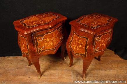 Pair French Empire Bombe Commodes Chests Nightstands Bedside Chests