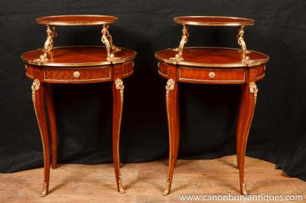 Pair French Empire Etagere Side Tables Kingwood Table 