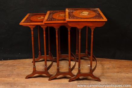 Regency Sheraton Nest Tables Side Table Painted Musical Instruments