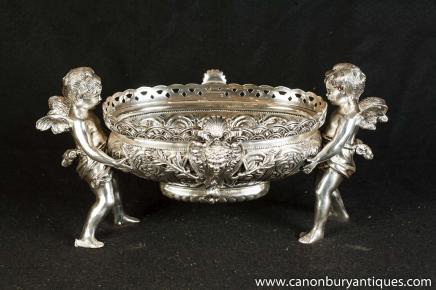 Sheffield Silver Plate Cherub Satyr Dish Planter Bowl 