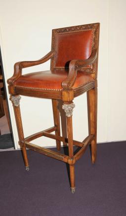 Victorian Bar Stool Walnut Hand Carved Seat Tall Arm Chair