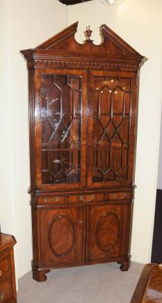 Victorian Flame Mahogany Corner Cabinet Display Bookcase
