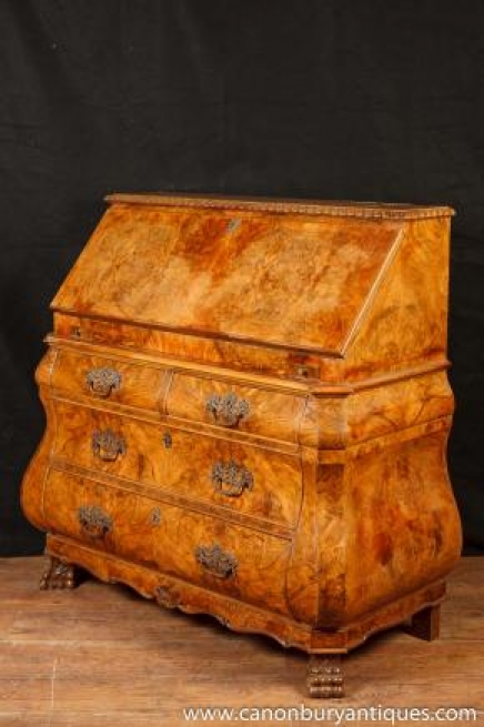 Walnut Bombe Dutch Bureau Desk Chest Secretaire