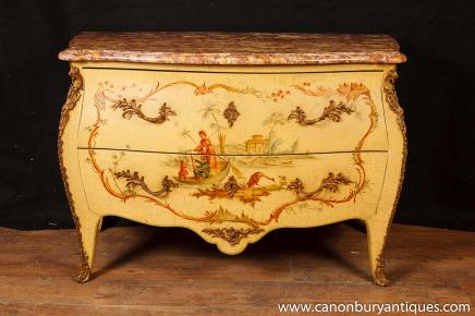 Antique French Bombe Commode Painted Chest Drawers Painted 1885 Craquelure 