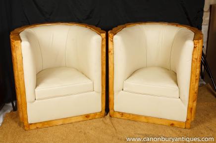 Art Deco Club Chairs Tub Arm Chairs Crinkle Walnut