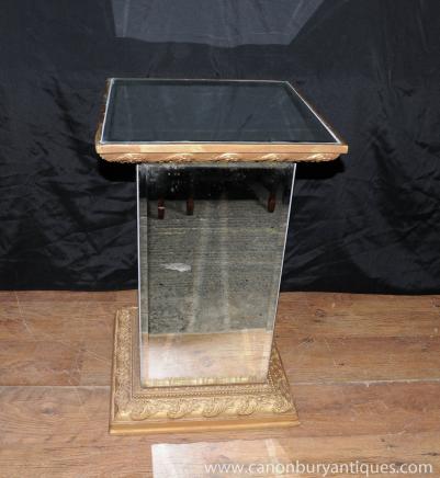 Art Deco Mirrored Side Table Pedestal Stand 