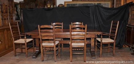 Farmhouse Kitchen Dining Set Refectory Table Set Ladderback Chairs 