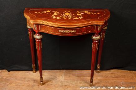 French Regency Inlay Games Table Console Tables 
