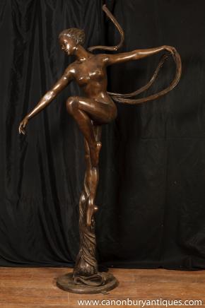 Large Art Nouveau Bronze Nude Female Figurine Statue