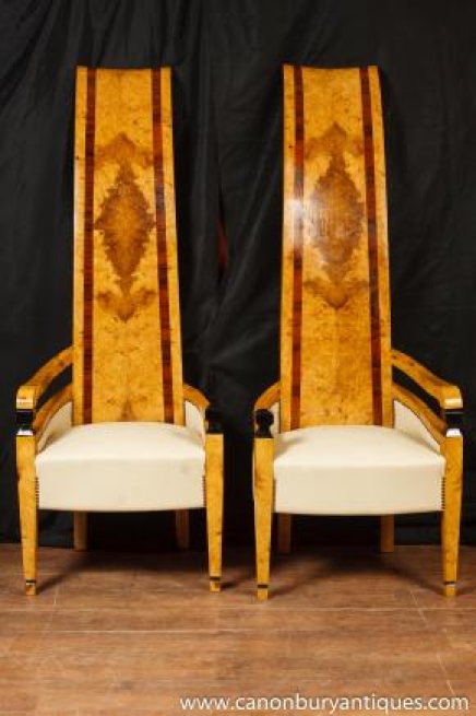 Pair Art Deco Arm Chairs High Back Club Chair Seat