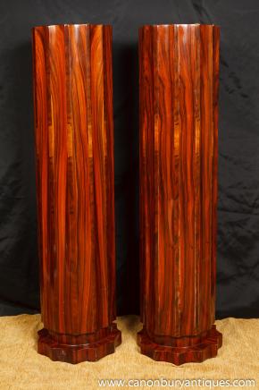 Pair Art Deco Pedestal Column Stands Tables