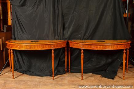 Pair Chippendale Painted Console Tables Carved Demi Lune Table