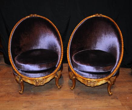 Pair French Empire Tub Chairs Arm Chair Fauteil Gilt Frame 