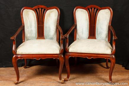 Pair French Regence Empire Arm Chairs Chair Fauteil 