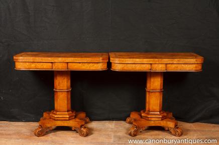 Pair Regency Walnut Games Tables Hall Side Inlay Tables George Bullock