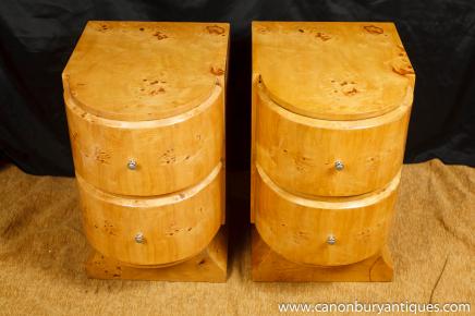 Pair Walnut Art Deco Bedside Chests Nightstands Bedroom Furniture 