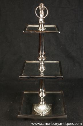 Victorian Silver Plate Cake Stand Platter Glass Tray 